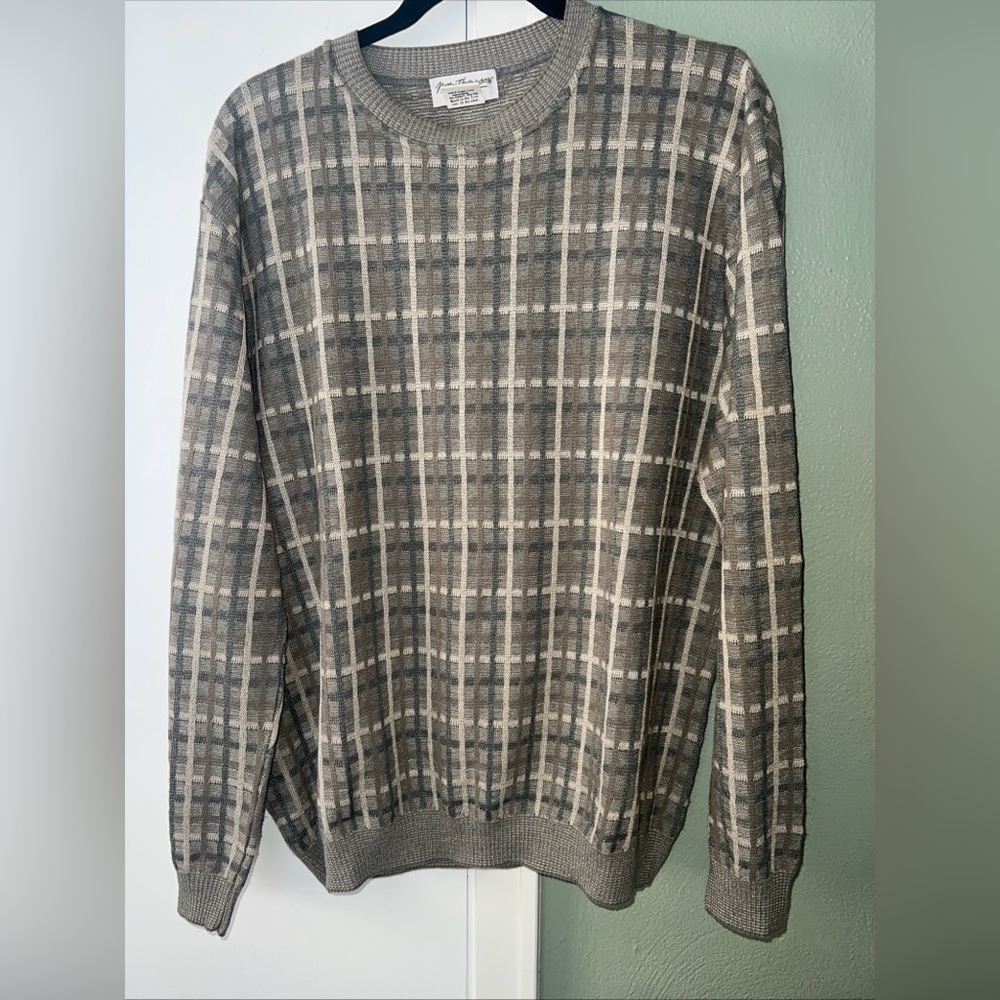 Norm Thompson Earthy Sage Cream Sweater Cotton/acrylic Blend Large Crewneck EUC